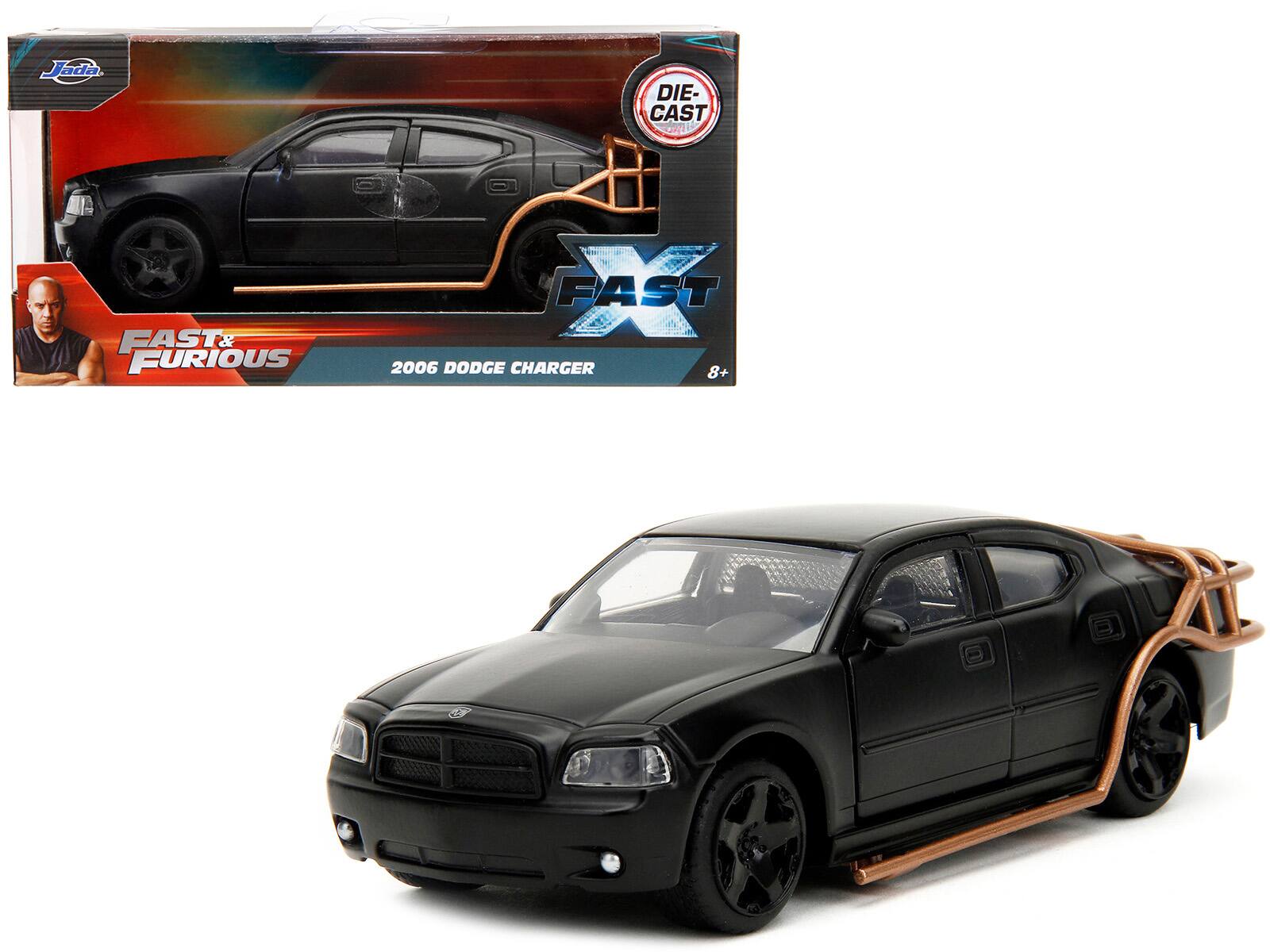 2006 Dodge Charger Matt Black with Outer Cage "Fast & Furious" Series 1/32 Diecast Model Car by Jada - Matte Black