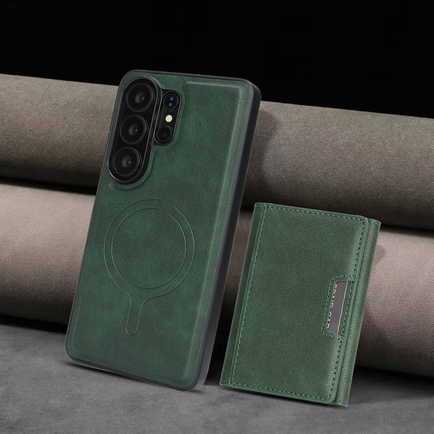 Back. Dteck - 2-in-1 Magnetic Wallet Case for Samsung Galaxy S26 Ultra, Shockproof PU Leather Cover with Detachable 7-Card Holder - Green.
