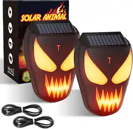 Yardgrace - 2 Pack Solar Nocturnal Animal Repeller with Flickering Flame,Waterproof Solar Racoon Repellent Outdoor Coyote Deterrent - Black