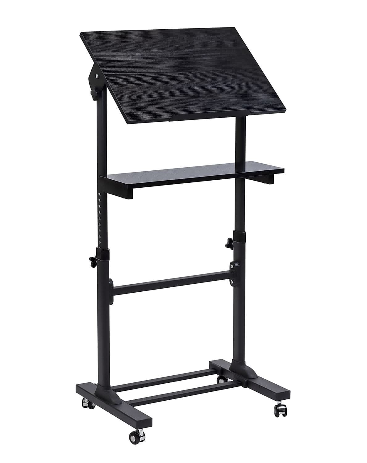 Alt View 4. Mount-It! - Mobile Stand-Up Desk With Adjustable Height, Tilt Platform & Extra Shelf for Workstation or Presentation Use - Black.