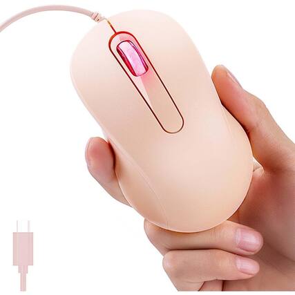 Front. SKRAN - Ergonomic Type-C Wired Mouse with Silent Click & Plug-Play,Lightweight Portable for Office,Compatible with Laptop/PC - Pink.