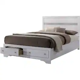 Manhattan Lane - Panel Design Eastern King Bed with Silver Accents and Bracket Feet, White - White