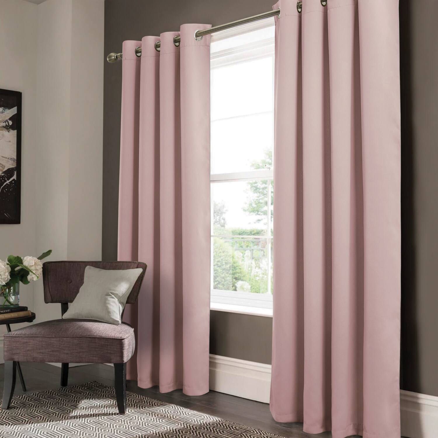 Front. RT Designers Collection - RT Designer Collection Anchorage Blackout Grommet Luxurious Modern Design Curtain Panel 54" x 95" Blush - Blush.