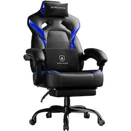 GTPlayer - Big and Tall Gaming Chair Ergonomic Office Chair with Premium Leather & Iridescent Trim - Blue