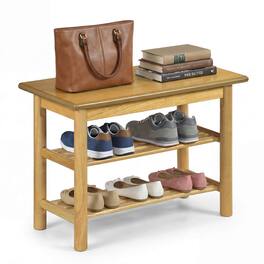 Costway - Shoe Rack Bench,3-Tier Rubberwood Freestanding Shoe Changing Bench with Slat Shelve - Natural