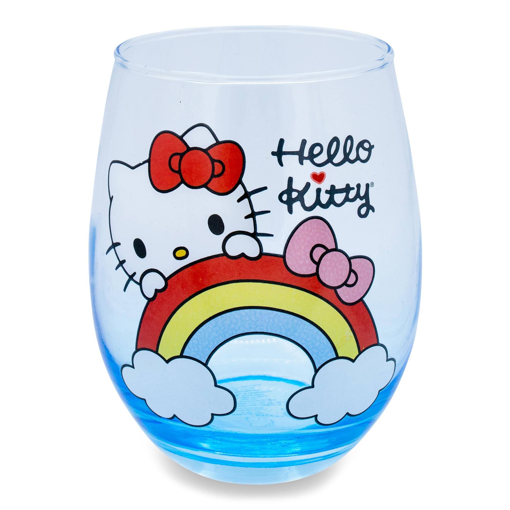 Silver Buffalo - Sanrio Hello Kitty Rainbow Peek Stemless Wine Glass | Holds 20 Ounces - Blue