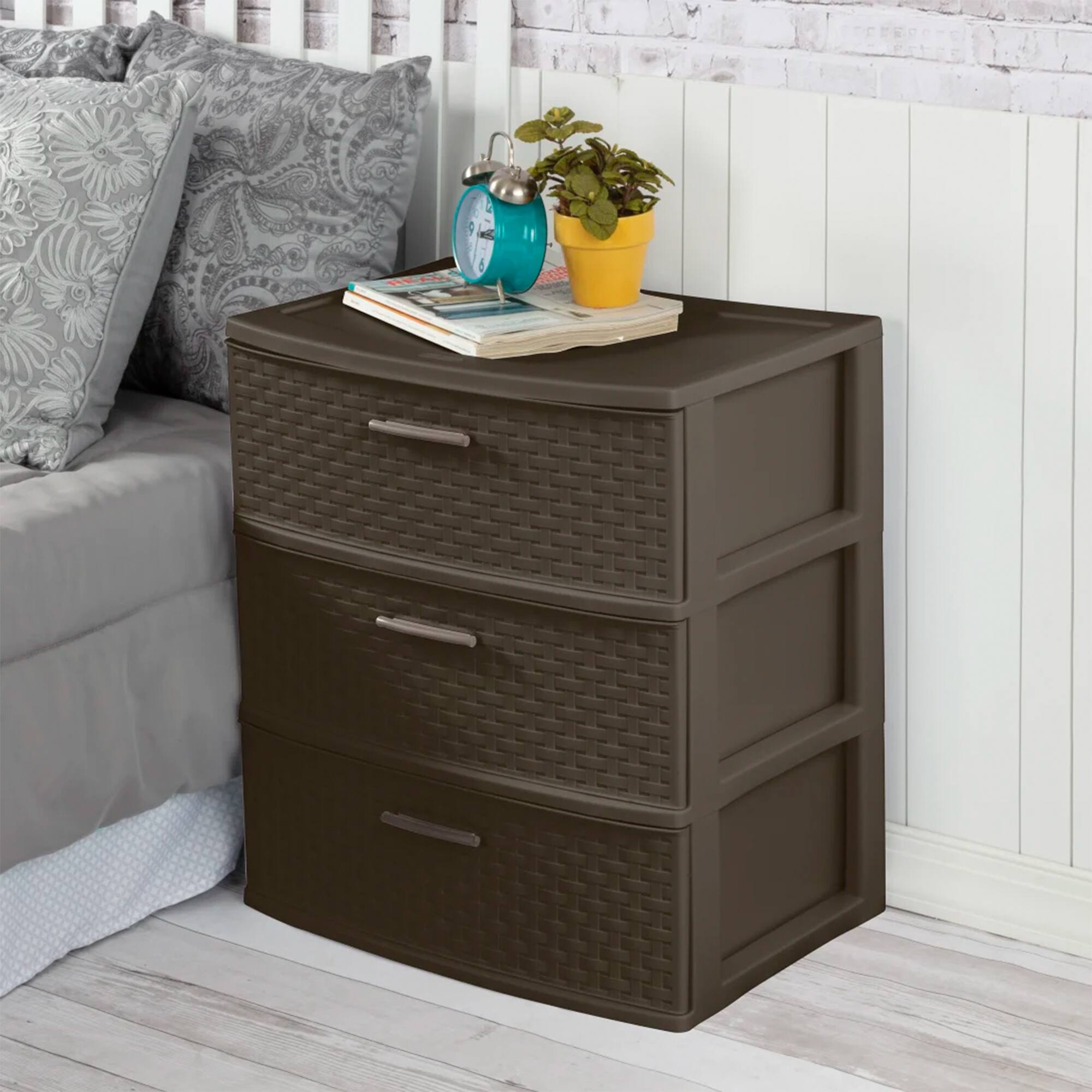 Alt View 3. Sterilite - Sterilite 3 Drawer Wide Storage Tower, Weave Home Organizer, Espresso, 4 Pack.