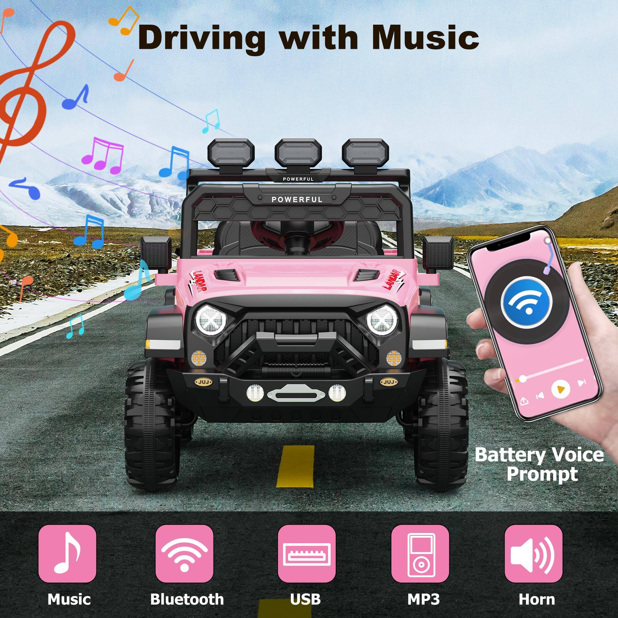 Driving with Music

- Music
- Bluetooth
- USB
- MP3
- Horn

Battery Voice Prompt