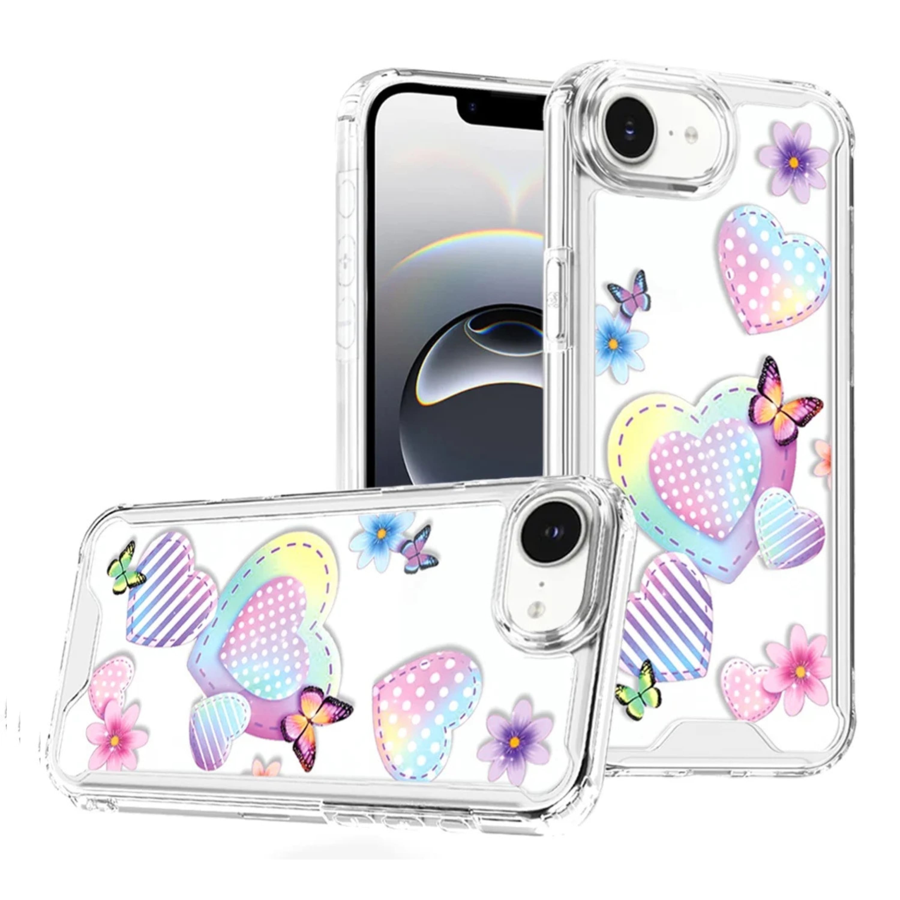 Kitcheniva - Cute Print Design Clear TPU Phone Case With Tempered Glass For iPhone 16e 17e Pastel Hearts - White price history on PriceWatchPro