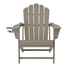 WestinTrends - Highland Outdoor Patio HDPE Adirondack Chair With Cup Holder - Weathered Wood