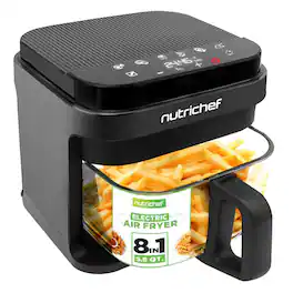 NutriChef - 5.8 Quart Air Fryer - 8-1 Preset Cook Modes Temperature Control & Time - Grey - Gray