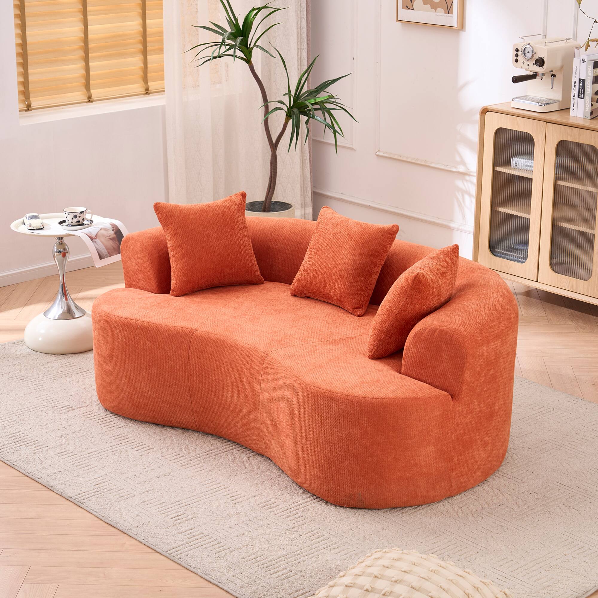 Alt View 2. GOODSILO - Modern Crescent-Shaped Sofa with Deep Cushions and Self-Inflating Foam, Three-Seater Design for Ultimate Comfort - Orange.
