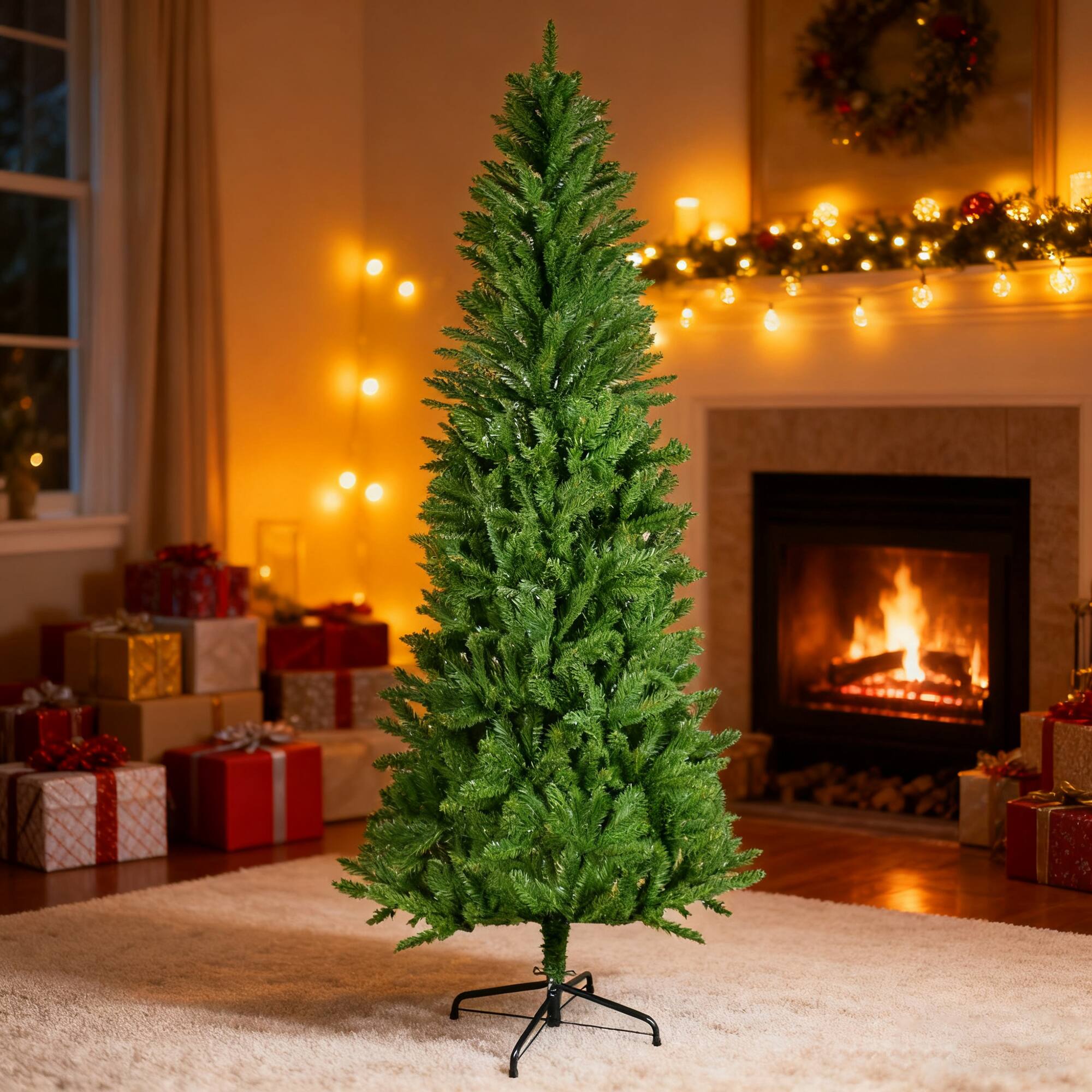 Front. ELEMENT ACE - 5FT Classic Pencil Christmas Tree with Dense Branches for Holiday Decorations in Elegant Slender Design - Green.