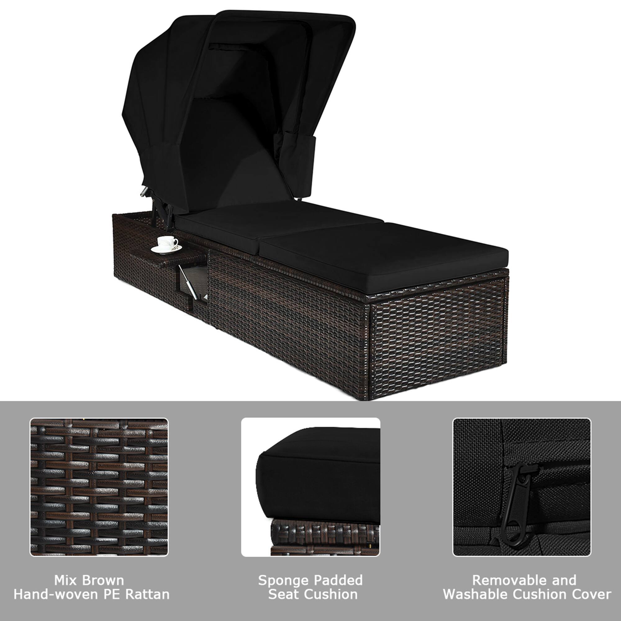 Mix Brown Hand-woven PE Rattan, Sponge Padded Seat Cushion, Removable and Washable Cushion Cover