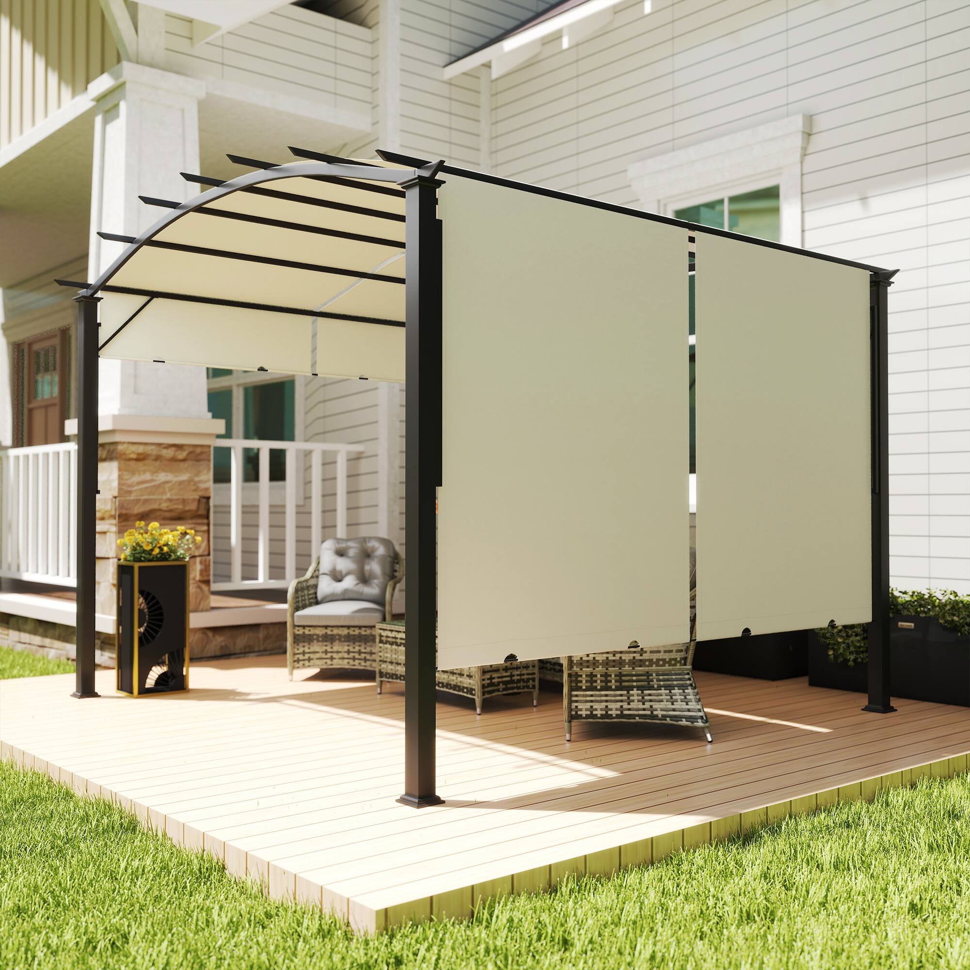 Alt View 1. Outsunny - x 11' Outdoor Retractable Pergola Canopy for Backyard - Beige.