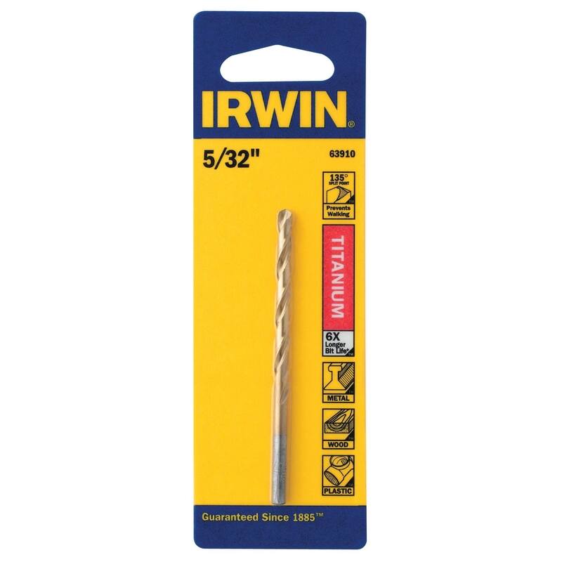 IRWIN  
63910  
5/32"  
135°  
Prevents Walking  
TITANIUM  
6X Longer Bit Life  
METAL WOOD PLASTIC  
Guaranteed Since 1885™