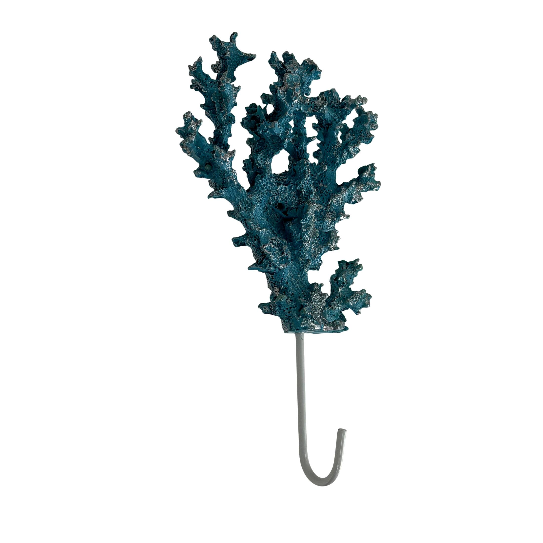 Alt View 1. Fancy That - Decorative Coral Wall Hook Blue Silver 7.5 in Resin Metal Key Holder - Blue.