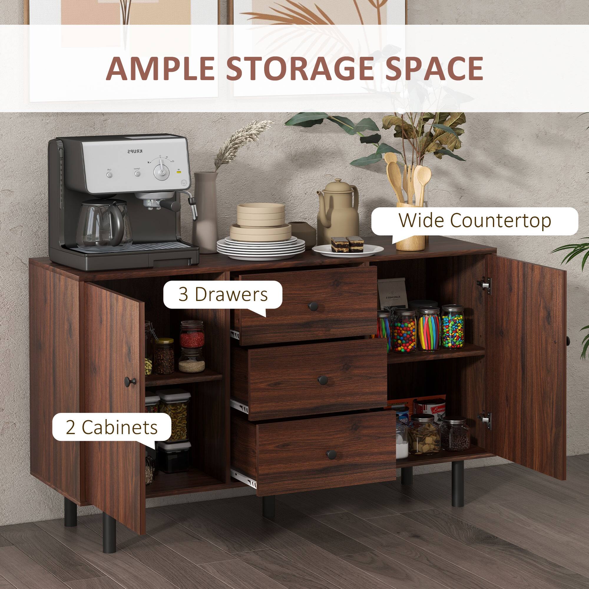 AMPLE STORAGE SPACE - Wide Countertop - 3 Drawers | 2 Cabinets