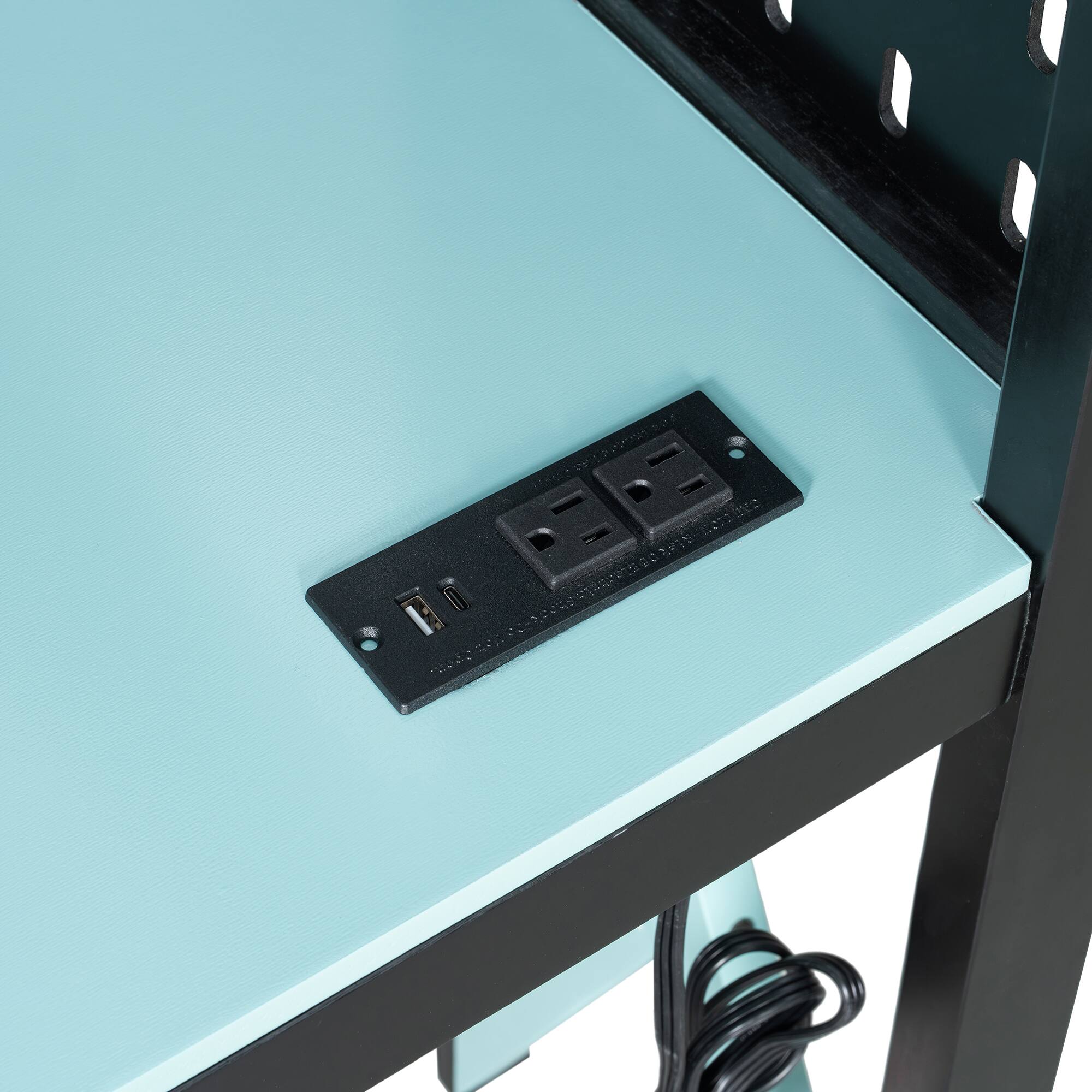 Alt View 4. Anysun - Full Size Wood Loft Bed with Desk, Shelves, Power Outlet & USB/Type-C Ports, and RGB Light - Blue.