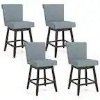 Front. Costway - 27" Swivel Bar Stools Set of 4 with Rubber Wood Legs Upholstered Linen Bar Chairs - Gray.