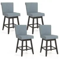 Costway - 27" Swivel Bar Stools Set of 4 with Rubber Wood Legs Upholstered Linen Bar Chairs - Gray - Front_Zoom