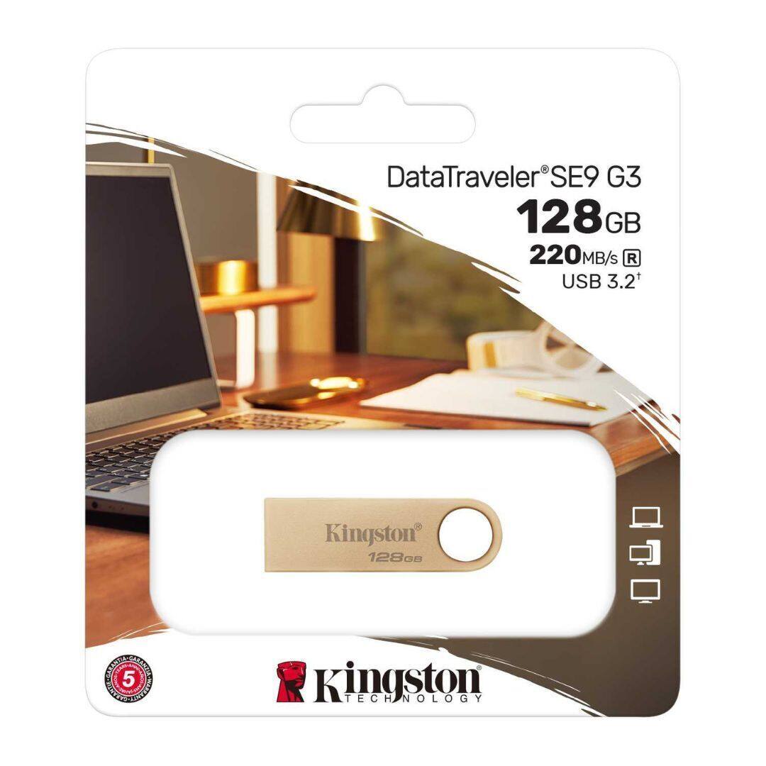 DataTraveler SE9 G3  
128 GB  
220 MB/s  
USB 3.2+  
Kingston Technology