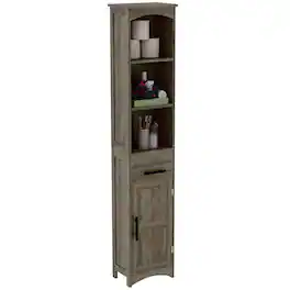 Homcom - Tall Bathroom Storage Cabinet, Farmhouse Narrow Bathroom Storage Cabinet with Recessed Drawer and Barn Door - Gray