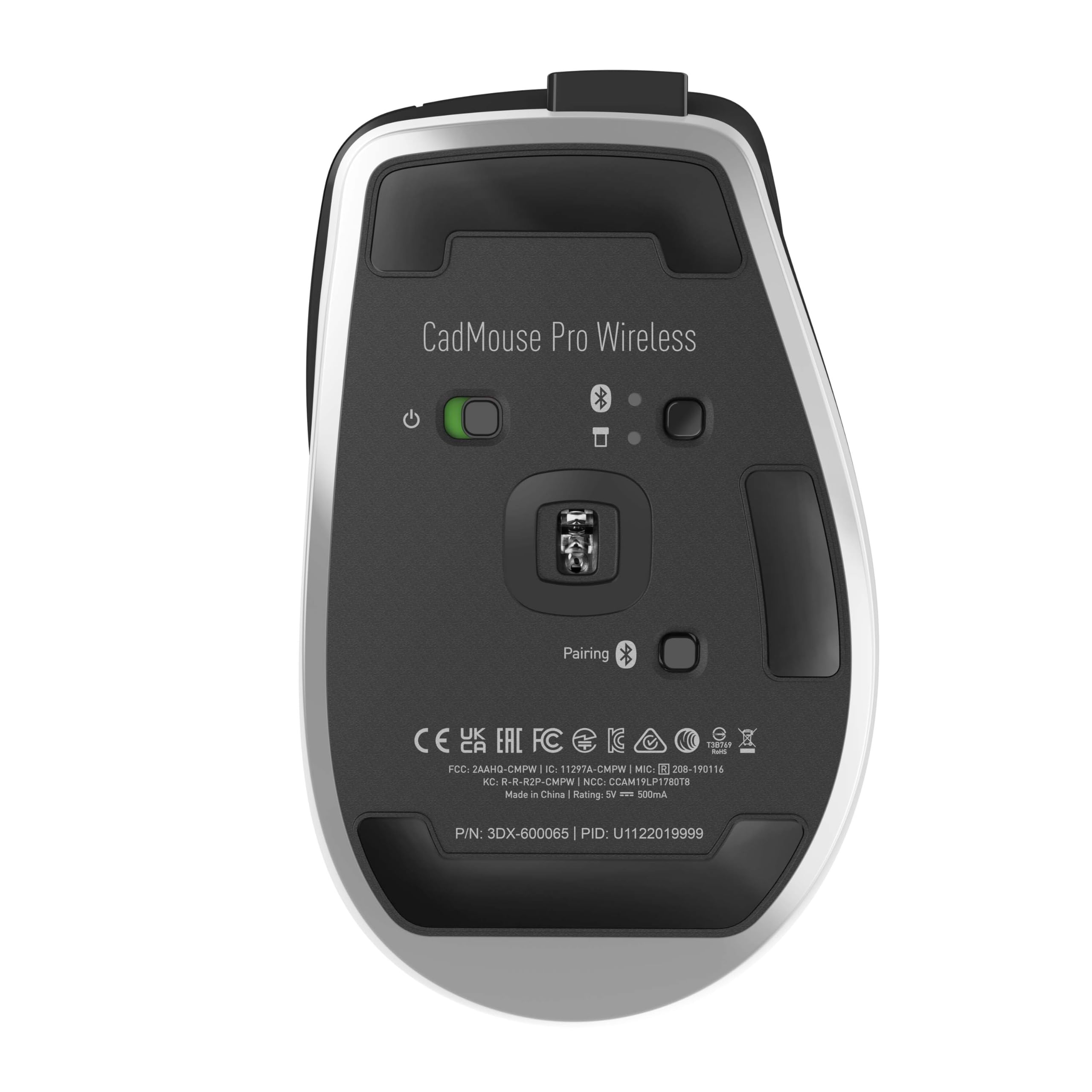 CadMouse Pro Wireless

Pairing

CE EAC FCC IC 1297A-CMPW MIC E 208-190116 16 KC R-R2 CHPW NCC CCAMT CAMT9LP17B0T8 Made in China Rating: 500mA

P/N: 3DX-600065 PID: U1122019999

FCC: 2441D-GMPW1 KC: R-R2P-167014 NCC: GCMPL1P717018 Made in China Rating: 500mA

P/N: 3DX-600065 | PID: U1122019999