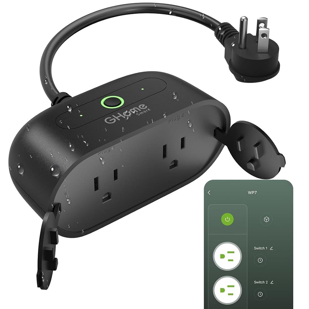 RTMB - Smart Outdoor Wi-Fi Plug – Dual Sockets, IP64 Waterproof, Alexa/Google - Black