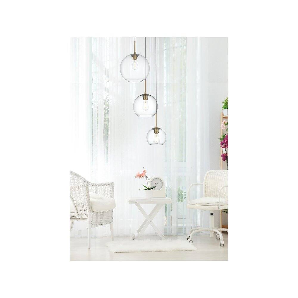 Alt View 2. Living District - Baxter 21 Inch Pendant Clear Shade in Satin Gold - Satin Gold And Clear.