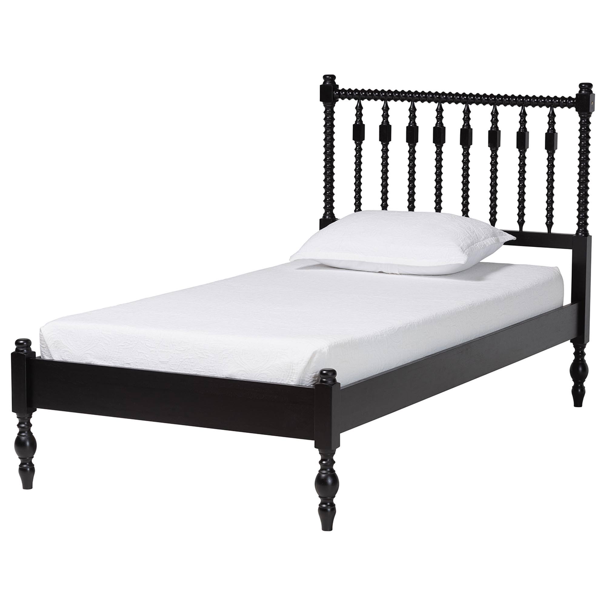 Left. Baxton Studio - Denita Spindle 4-Piece Bedroom Set - Farmhouse Platform Bed with Matching Dresser, Chest, and 1-Drawer Nightstand, Twin - Black.