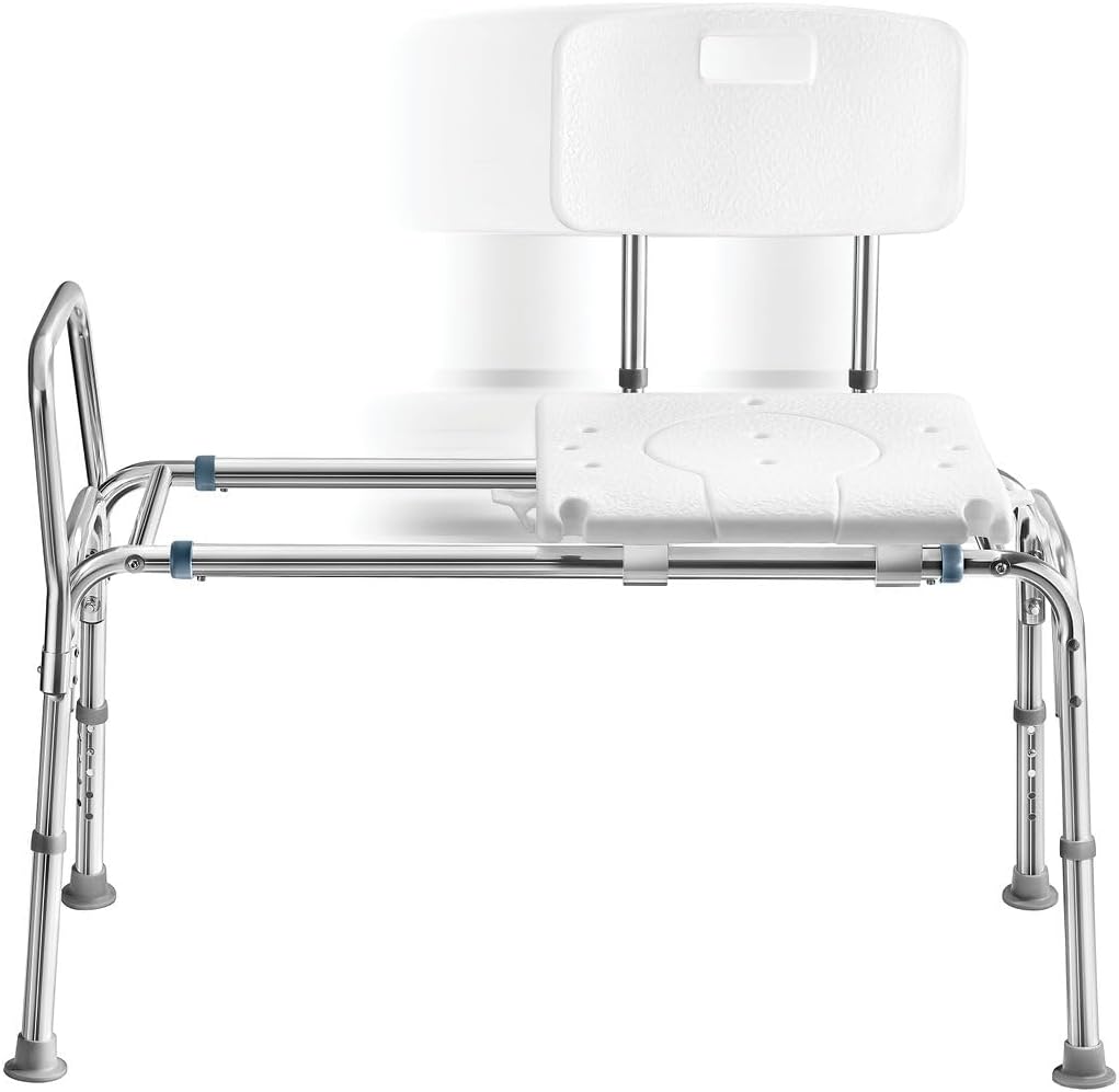 Medical King - Sliding Shower Transfer Bench for Bathtub, Adjustable Height Shower Chair for Elderly and Disabled,Up to 400 lbs - White
