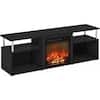 Front. Furnifact - 70 Inch Fireplace TV Stand with Four Shelves and Elegant Electric Insert - Black.