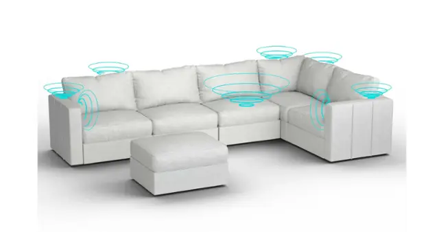 Front. Lovesac - 6 Seats + 8 Sides Sky Grey Corded Velvet & Standard Foam with 10 Speaker Immersive Sound + Charge System - Sky Grey.