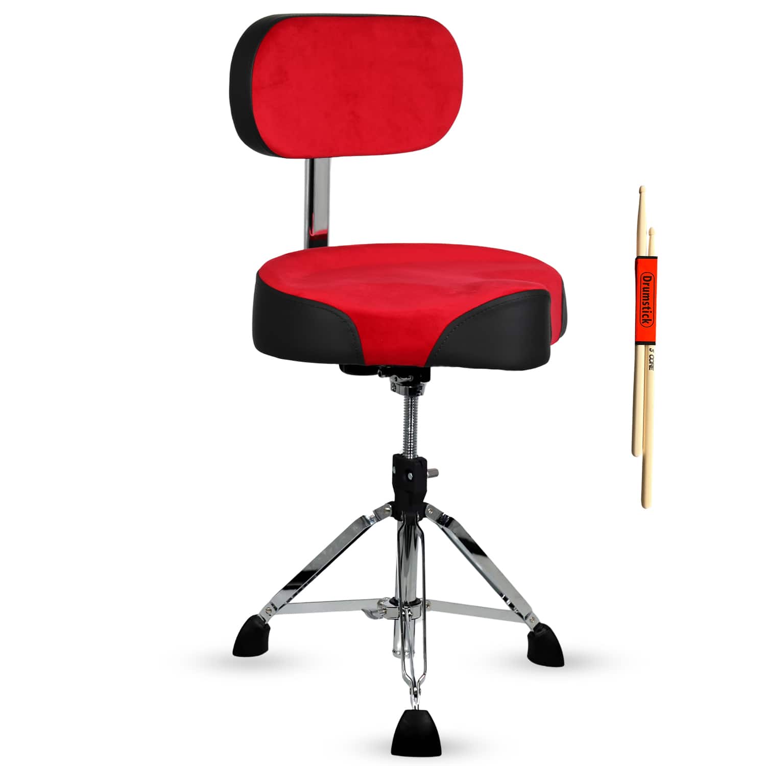 5 CORE - Drum Throne w Backrest 4" Padded Adjustable 26.5" Drummer Stool w Velvet Top 441Lb Capacity - Red