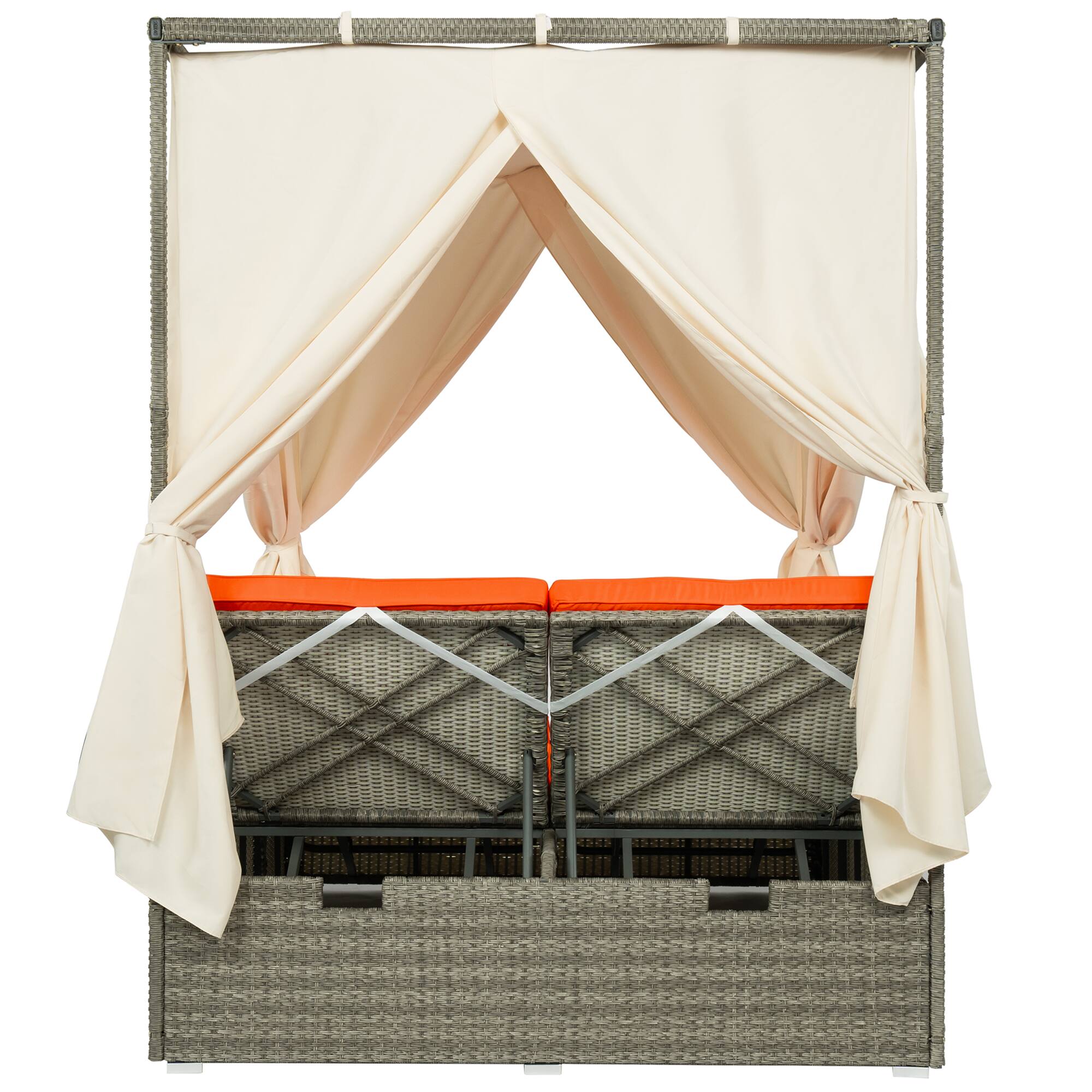 Alt View 2. Mondawe - Outdoor Adjustable Sun Lounger with Canopy, Recline and Removable Cushion - Orange.