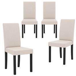 Gymax - Dining Chair Set of 4 Fabric Upholstered Rubber Wood Legs Side Armless - Beige