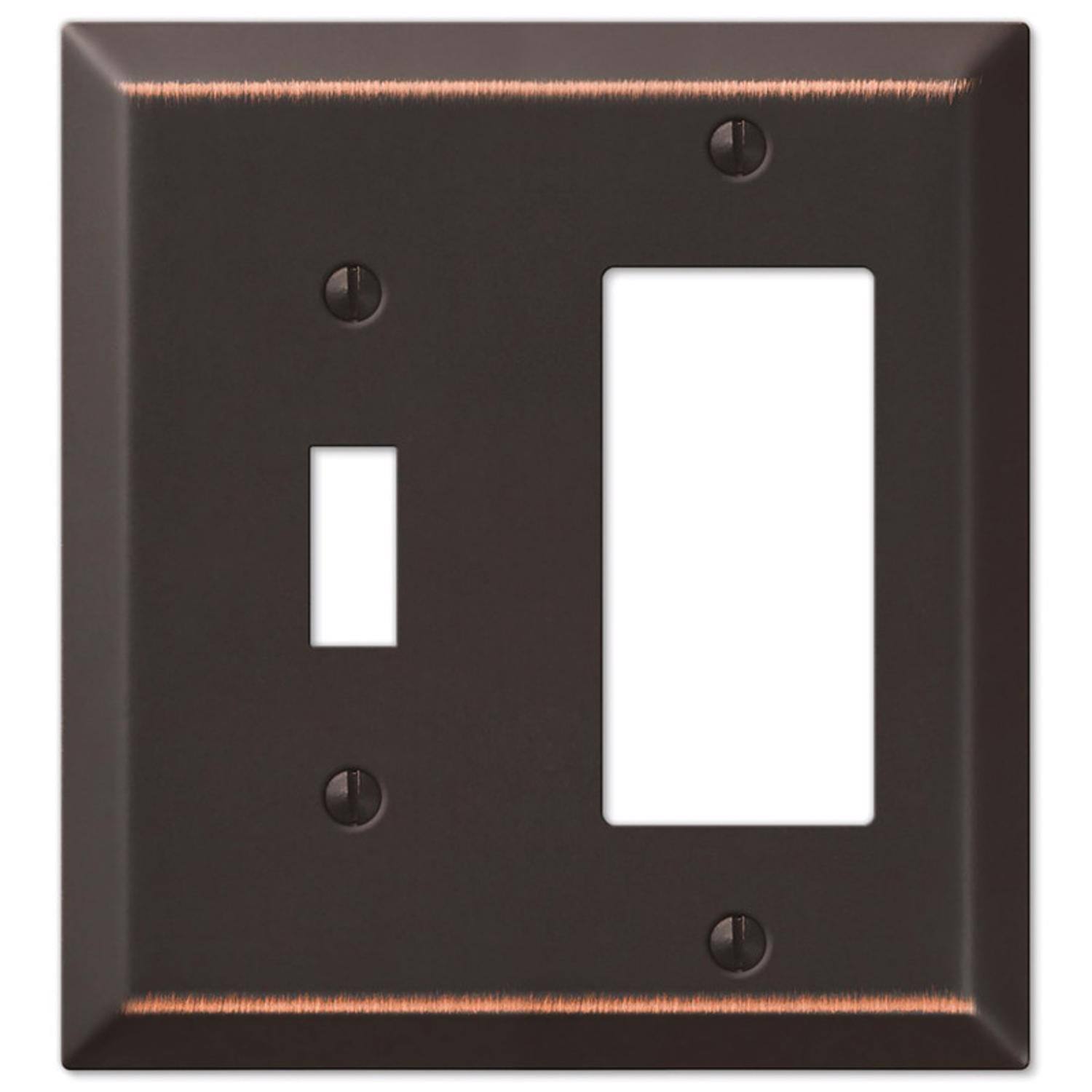 Angle. AMERELLE - Amerelle Century Aged Bronze 2 gang Stamped Steel Decorator/Toggle Wall Plate 1 pk - Bronze.