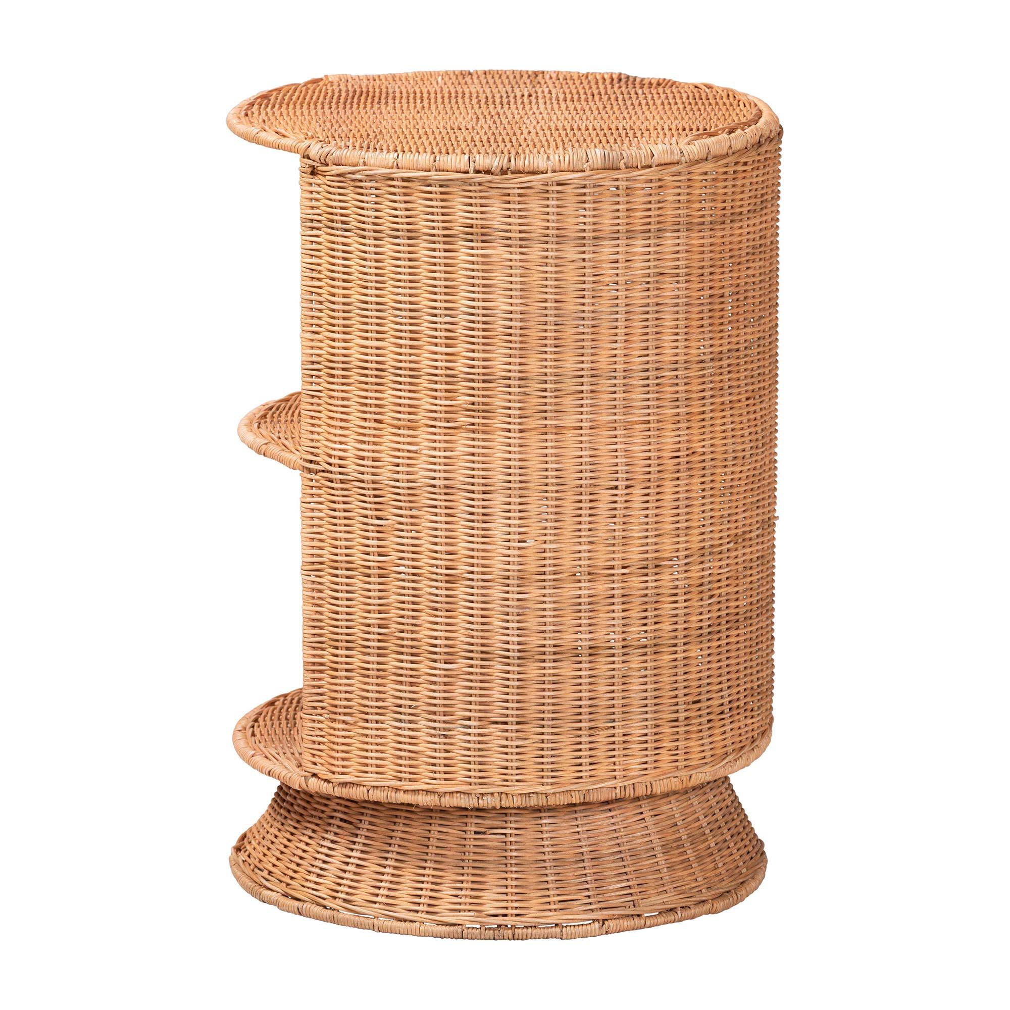 bali & pari Dorielle Natural Rattan End Table with Two Shelves Light ...
