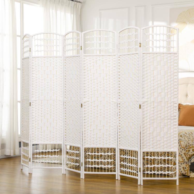 Alt View 1. PULUZ - 6 Panel Folding Room Divider Portable Privacy Screen Wave Fiber Room Partition for Home Office - White.