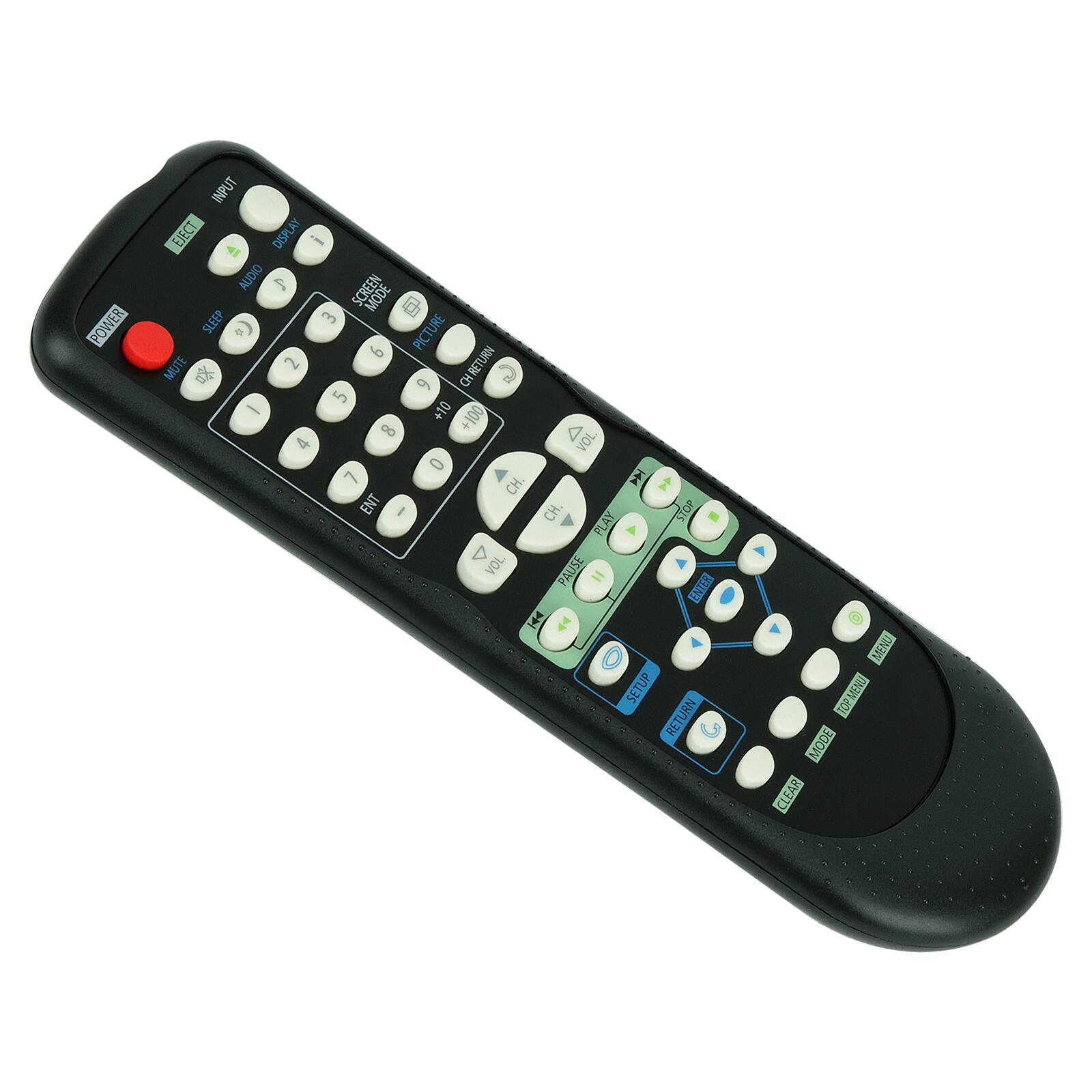 POWER INPUT EJECT DISPLAY - AUDIO C S SLEEP 3 A5 9 PICTURE MUTE 2 CH RETURN  9 ~ 5 - +10 G0 C 4 4 4 VOL 0 - 7 CH.  - ENT - I CH STOP - PLAY D VOL - PAUSE PAL = EAMA   c SETUP RETURN MENU TOPMENU TOP MODE CLEAR