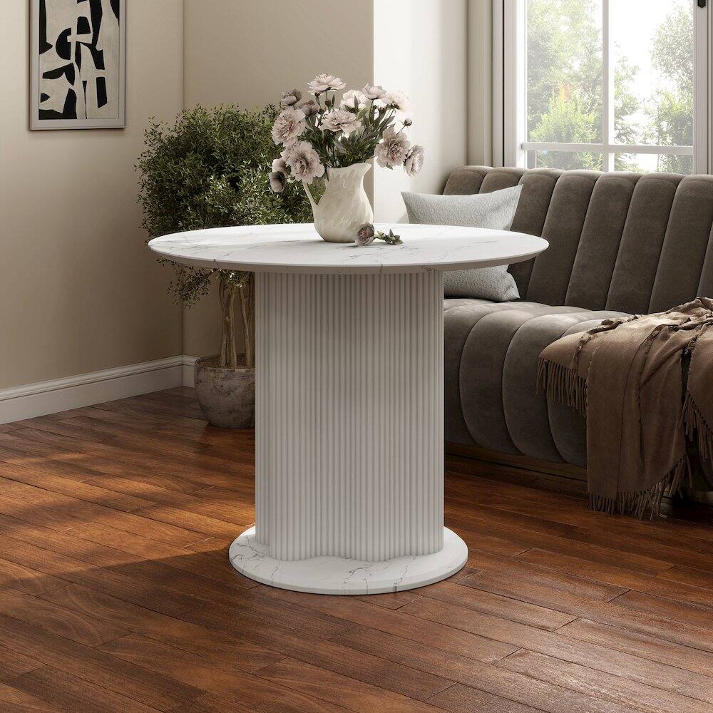 Alt View 3. Furniture of America - Elara Iron Base Pedestal Round Dining Table - White.