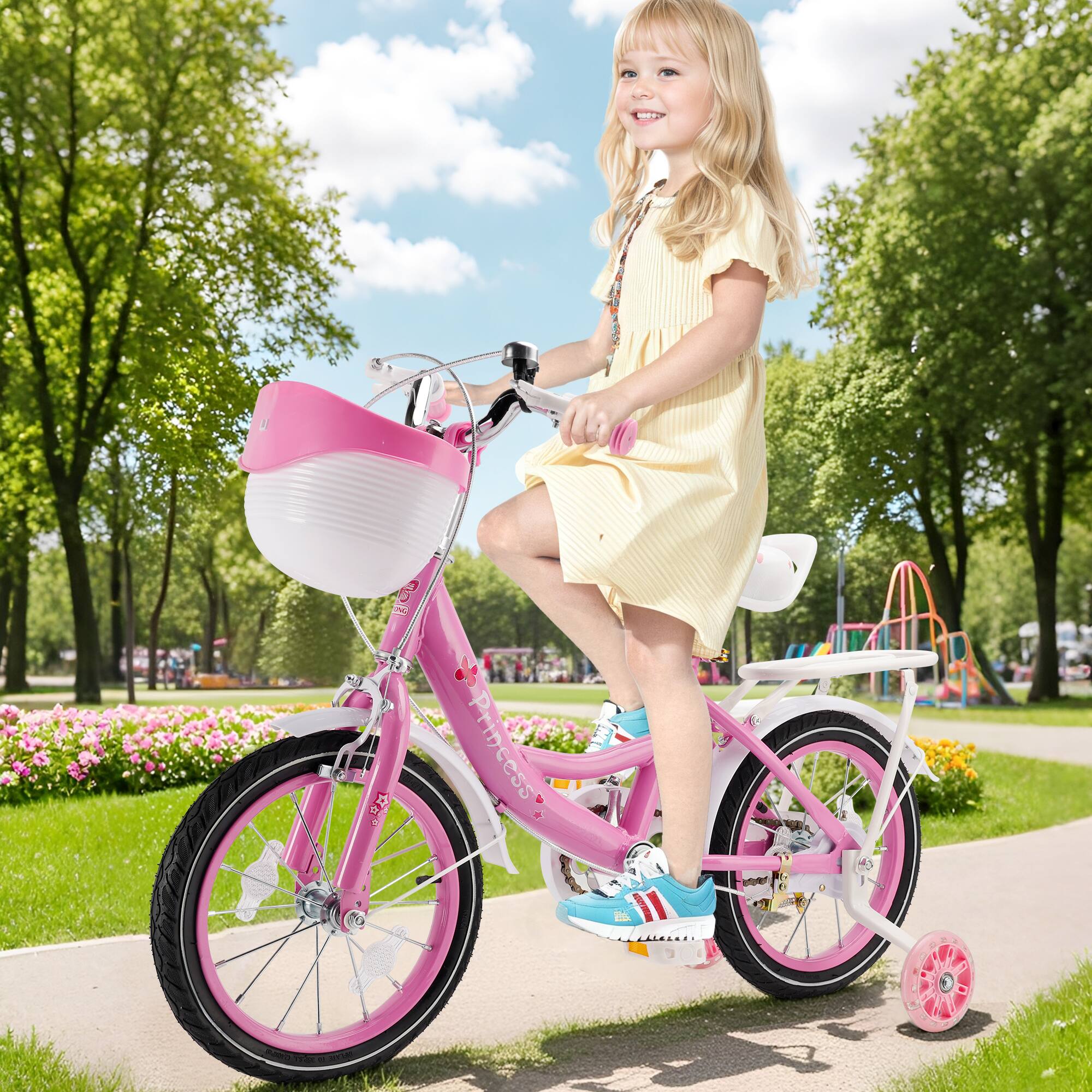 Alt View 7. Topteng - ​​16-Inch Girls Bike with Training Wheels, Basket & Adjustable Seat - Purple, Dual Brakes, High-Carbon Steel Frame - Purple.