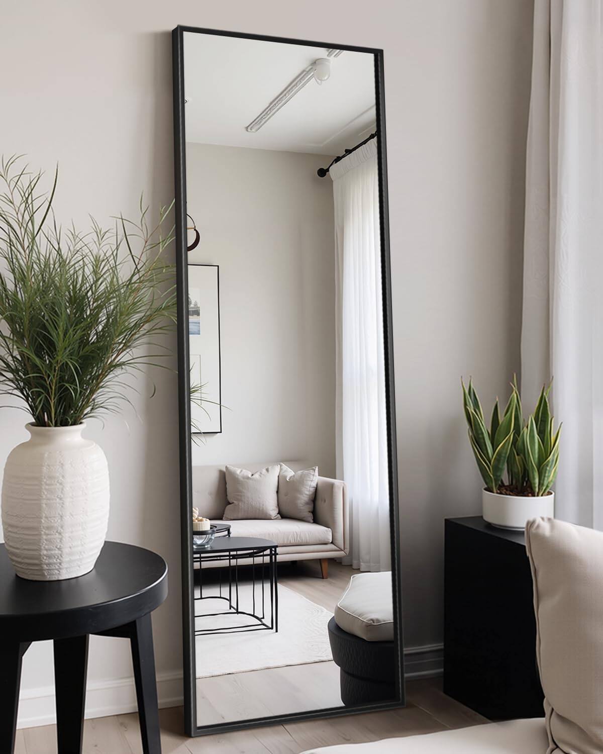 Alt View 3. Stamp n Camp - Full Length Mirror, Standing Large Floor Mirror with Aluminum Frame for Bedroom, Living Room, Bathroom(Black) - Matte Black-56"L x 15"W.