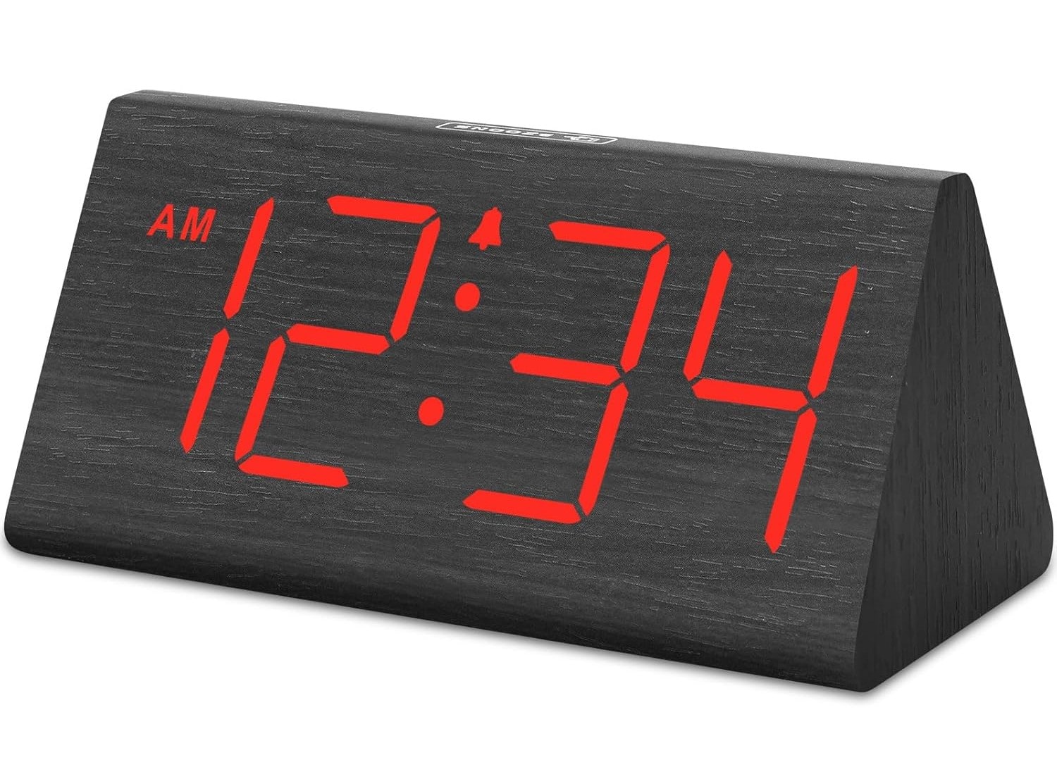 FINEAK - Adjustable Volume Wooden Digital Alarm Clock with Large Display & USB Charger - Red (Plug-in)
