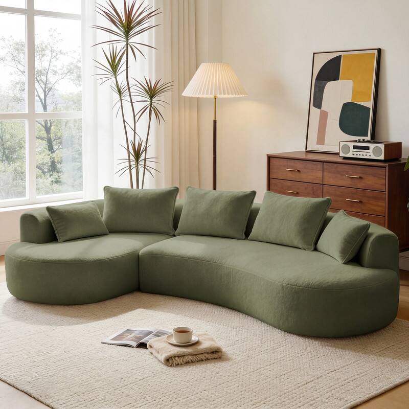 Angle. Dyonery - 122" Curved Modular Sectional Sofa for Living Room,Modern Oversized Cloud Couch,4-Seater Extra Deep Seat Sofa. - Green.