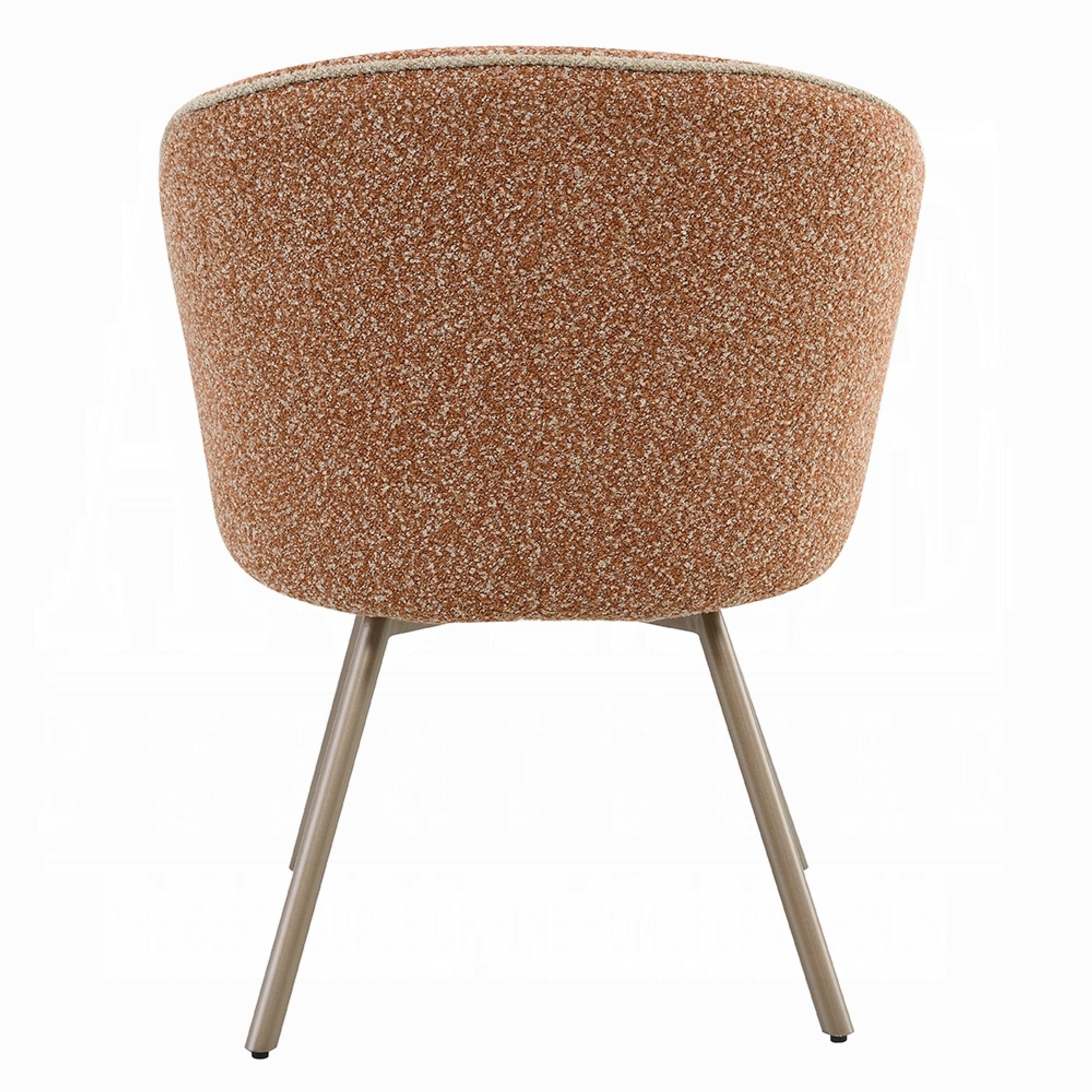 Back. Manhattan Lane - Ladi Dining Side Chair Set of 2, Rust Orange Boucle, Metal Angled Legs - Rust Orange, Dark Bronze.