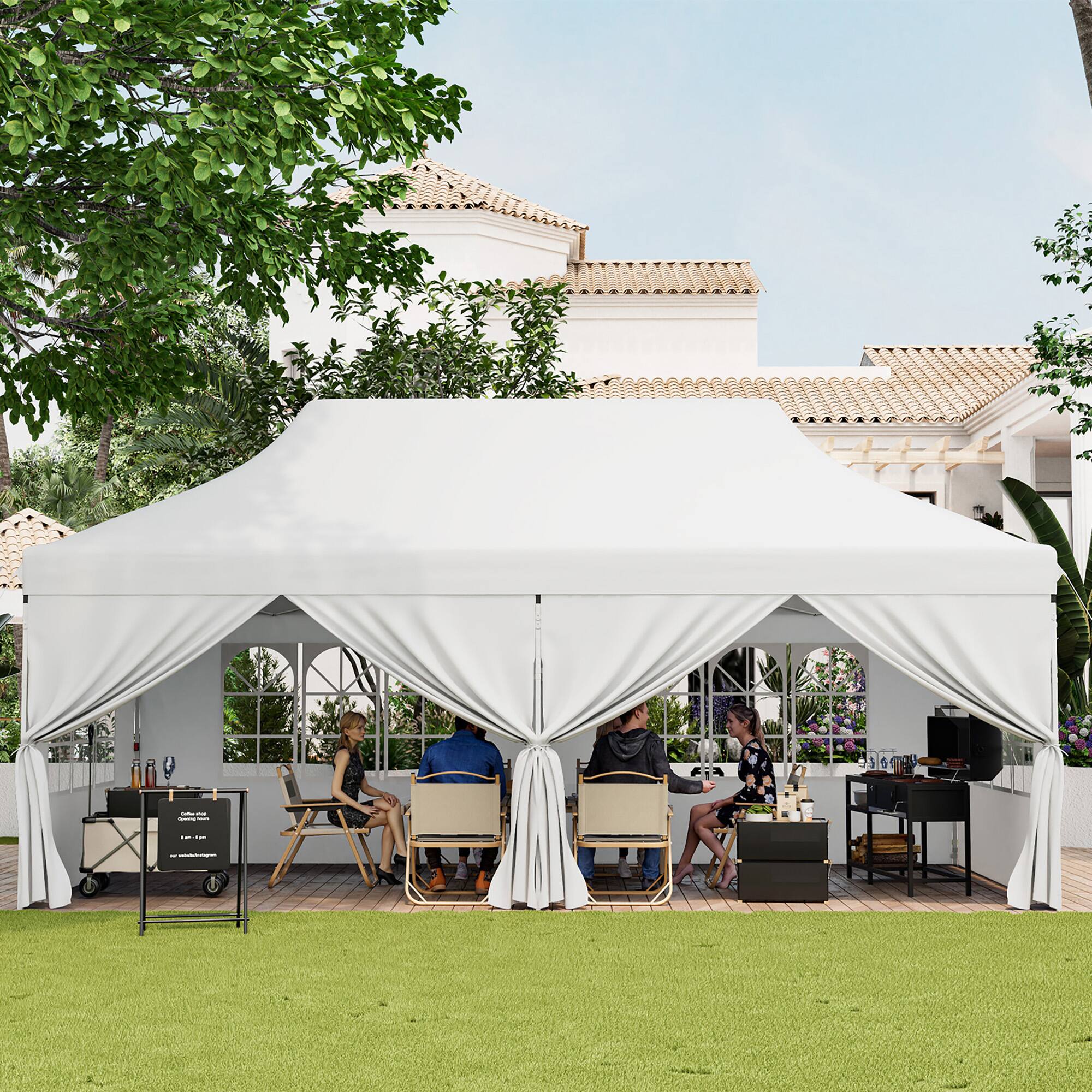 Alt View 3. Gymax - Gymax 10 x 20 FT Canopy w/ 6 Detachable Sidewalls Carrying Bag UPF50+ Sun Protection White - White.