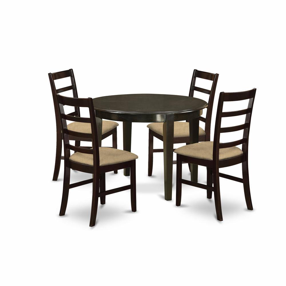 Back. East West Furniture - BOPF5-CAP-C 5 Pc small Kitchen Table set-round Kitchen Table and 4 Dining Chairs - Cappuccino.
