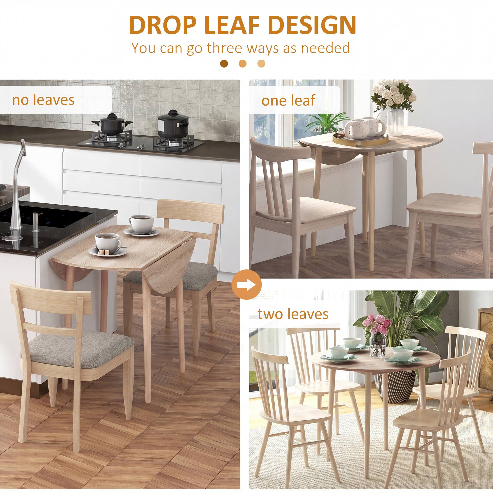 DROP LEAF DESIGN  
You can go three ways as needed  

- no leaves  
- one leaf  
- two leaves